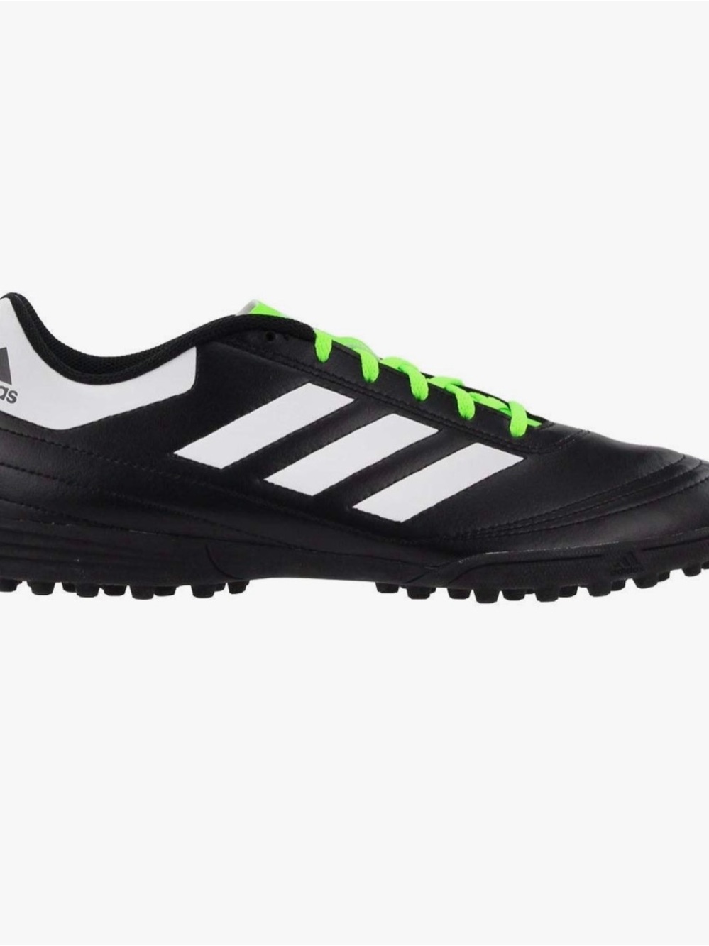 adidas Men’s Black Athletic Turf Shoes with White Stripes and Neon Green Laces